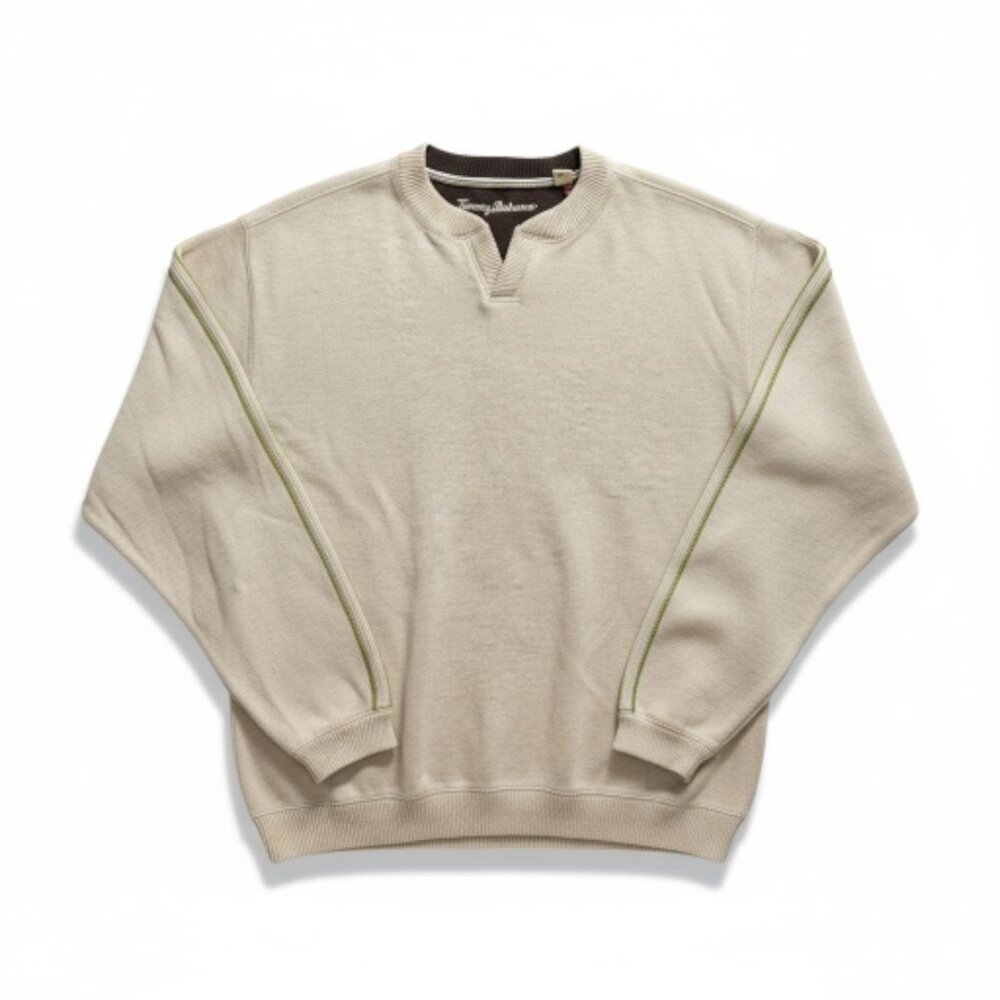 Tommy Bahama Sweater Cotton Soft Open V-Neck Pullover Mens Size XL Beige - Picture 1 of 8